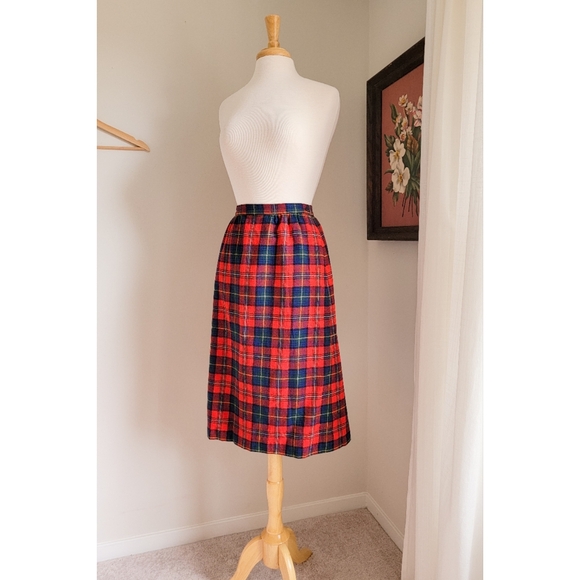 Vintage Pendleton Plaid Wool Tartan High Waist 80s Vintage Holiday Midi Skirt - Picture 4 of 15